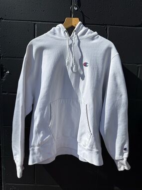Y2K Champion Reverse Weave, Made in Honduras, Large White Hoodie